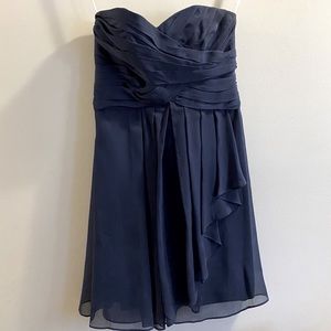 Navy Blue David’s Bridal Midi Bridesmaids Dress